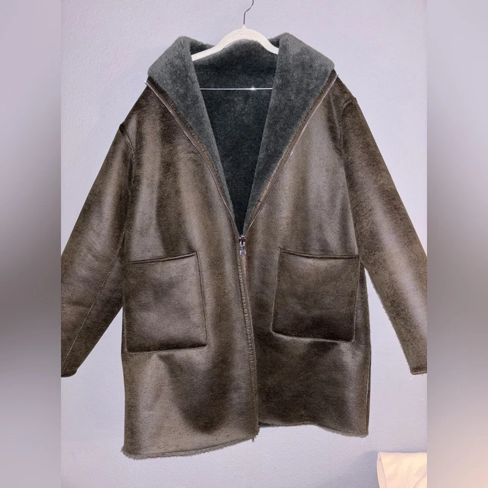 MANGO Reversible Faux Shearling Coat size S - Picture 2 of 7